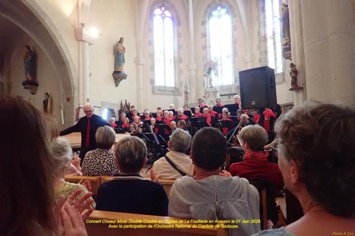 Concert Choeur Mixte Double Croche en l'église de La Fouillade en Aveyron 01 Juin 2025. Avec l'Orchestre du Capitole de Toulouse