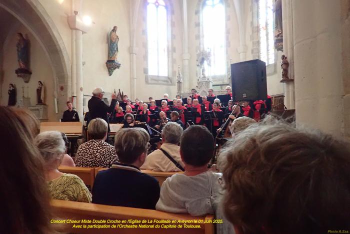 Concert Choeur Mixte Double Croche en l'église de La Fouillade en Aveyron 01 Juin 2025. Avec l'Orchestre du Capitole de Toulouse