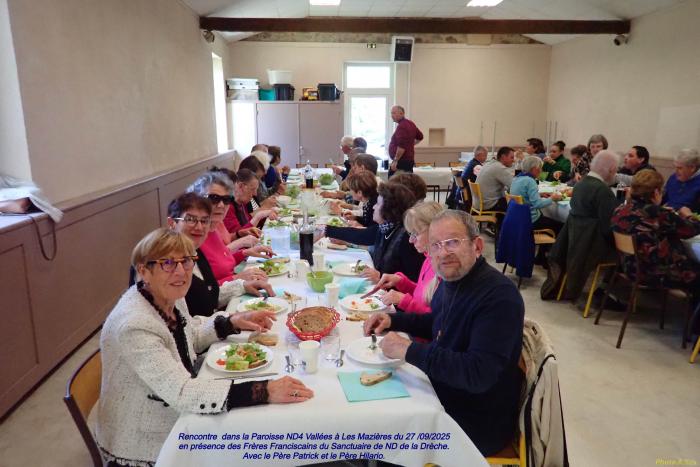 Rencontre avec les Frères Franciscains de La Drèche dans Notre Paroisse ND4 Vallées en Aveyron, à Les Mazières le 27/09/2025.