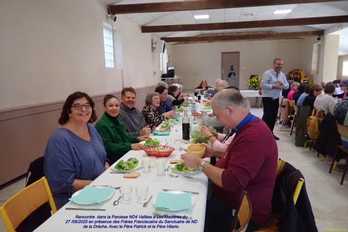Rencontre avec les Frères Franciscains de La Drèche dans Notre Paroisse ND4 Vallées en Aveyron, à Les Mazières le 27/09/2025.