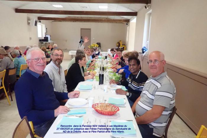 Rencontre avec les Frères Franciscains de La Drèche dans Notre Paroisse ND4 Vallées en Aveyron, à Les Mazières le 27/09/2025.
