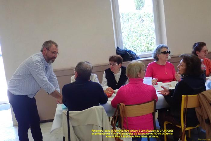 Rencontre avec les Frères Franciscains de La Drèche dans Notre Paroisse ND4 Vallées en Aveyron, à Les Mazières le 27/09/2025.