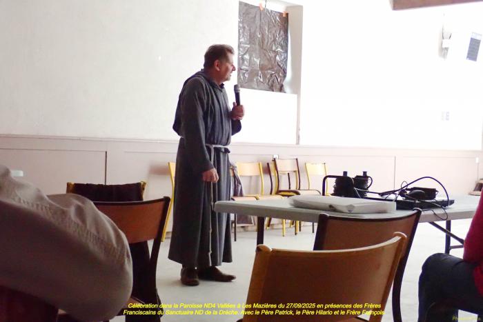 Rencontre avec les Frères Franciscains de La Drèche dans Notre Paroisse ND4 Vallées en Aveyron, à Les Mazières le 27/09/2025.
