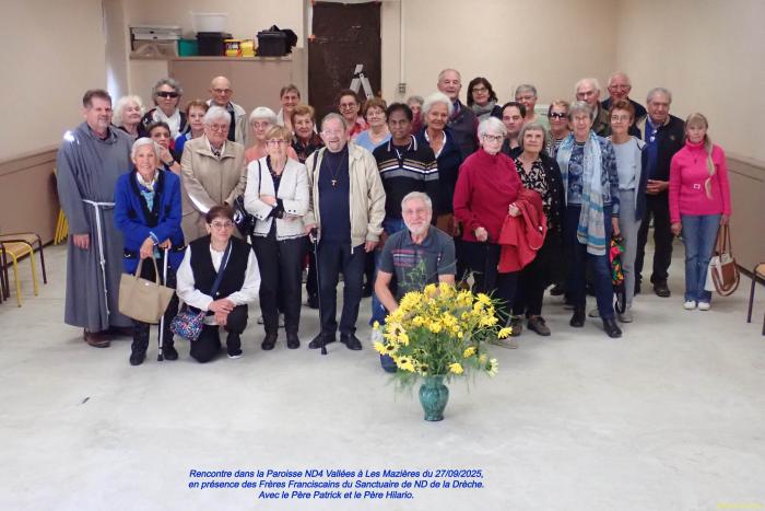 Rencontre avec les Frères Franciscains de La Drèche dans Notre Paroisse ND4 Vallées en Aveyron, à Les Mazières le 27/09/2025.