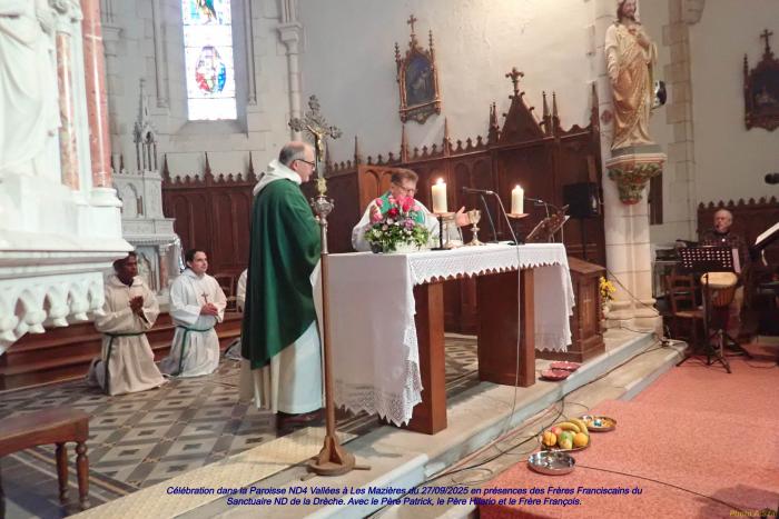 Rencontre avec les Frères Franciscains de La Drèche dans Notre Paroisse ND4 Vallées en Aveyron, à Les Mazières le 27/09/2025.